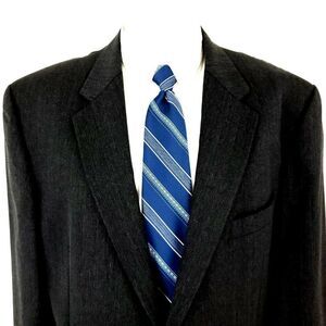 Joseph Abboud Mark Shale Wool 2‎ Button Blazer 44L Gray Herringbone Sport Coat